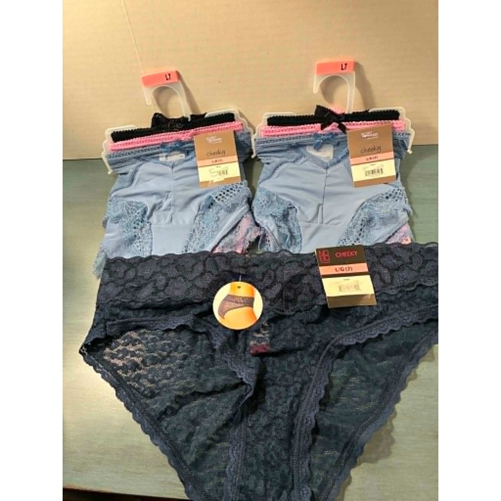 7 Pack Secret Treasures No Boundaries Cheeky Panties Lace Trim Size Large‎ 7 NEW